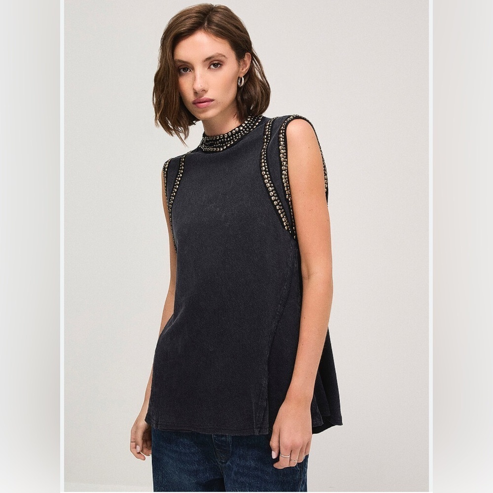 Free People Studded Muscle Tank – Washed Black – Size Medium - Picture 5 of 16